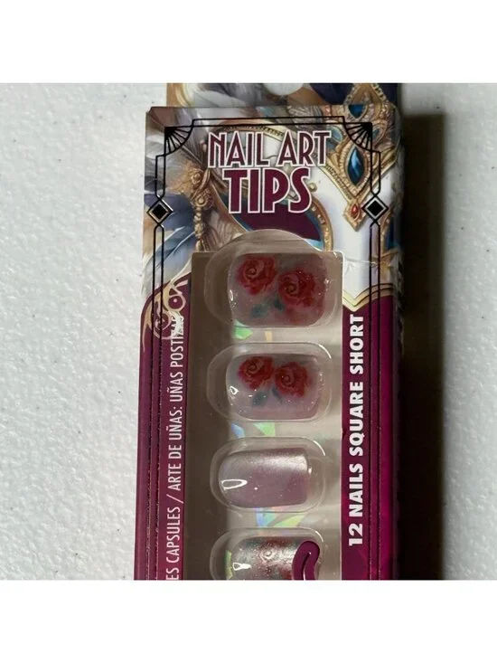 Ioni Veil of Allure Nail Art Tips – 12 Short Square Press On Nails Roses - Picture 3 of 5